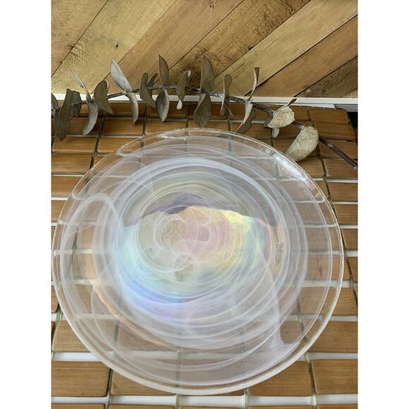 Artistic Accents iridescent pearl swirl glass 9” luncheon plate made in Turkey - Picture 8 of 11